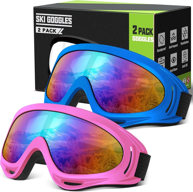 OXG Store 2 Pack Snowboard Ski Goggles, UV Protection Winter Snow Sports Goggles for Kids Teens Adult - Image 1